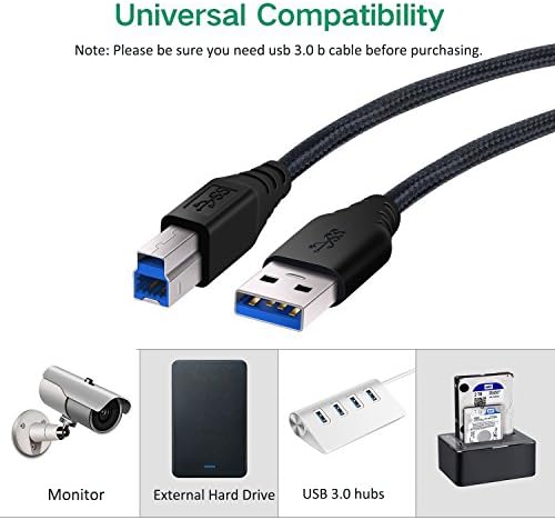 BESGOODS USB 3.0 כבל A-MALE ל- B-MALE [1.5ft/50 סמ] כבל קצר כבל קלוע-2 מארף, שחור